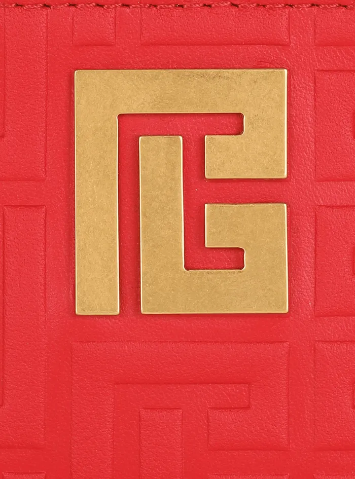 Balmain Small Leather Goods Womens Debossed Leather Card Holder With Balmain Monogram Red Balmain Small Leather Goods Womens Debossed Leather Card Holder With Balmain Monogram Red