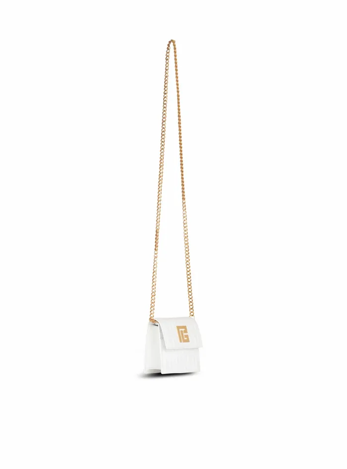 Balmain Small Leather Goods Womens Debossed Leather Chain Card Holder With Balmain Monogram White Balmain Small Leather Goods Womens Debossed Leather Chain Card Holder With Balmain Monogram White