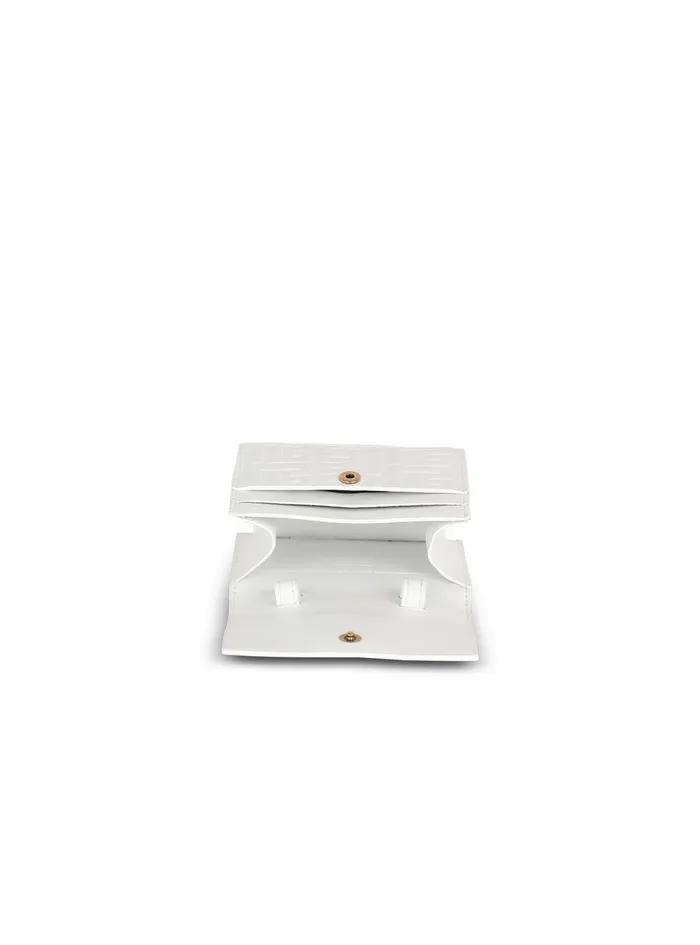 Balmain Small Leather Goods Womens Debossed Leather Chain Card Holder With Balmain Monogram White Balmain Small Leather Goods Womens Debossed Leather Chain Card Holder With Balmain Monogram White