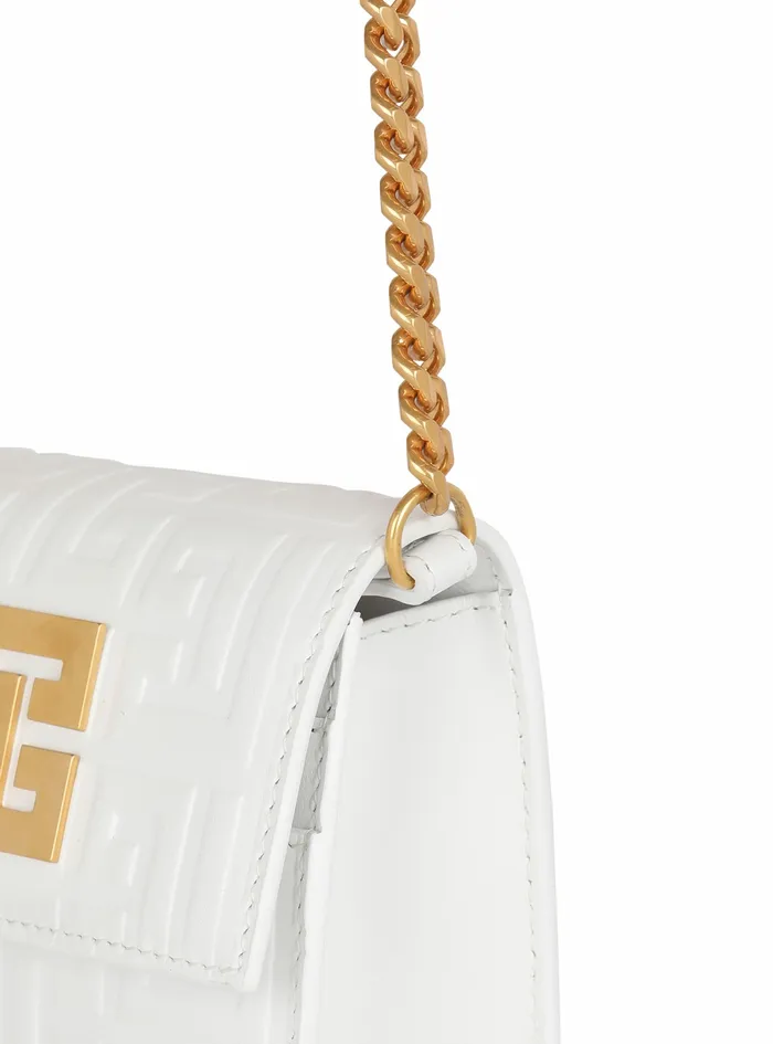 Balmain Small Leather Goods Womens Debossed Leather Chain Card Holder With Balmain Monogram White Balmain Small Leather Goods Womens Debossed Leather Chain Card Holder With Balmain Monogram White