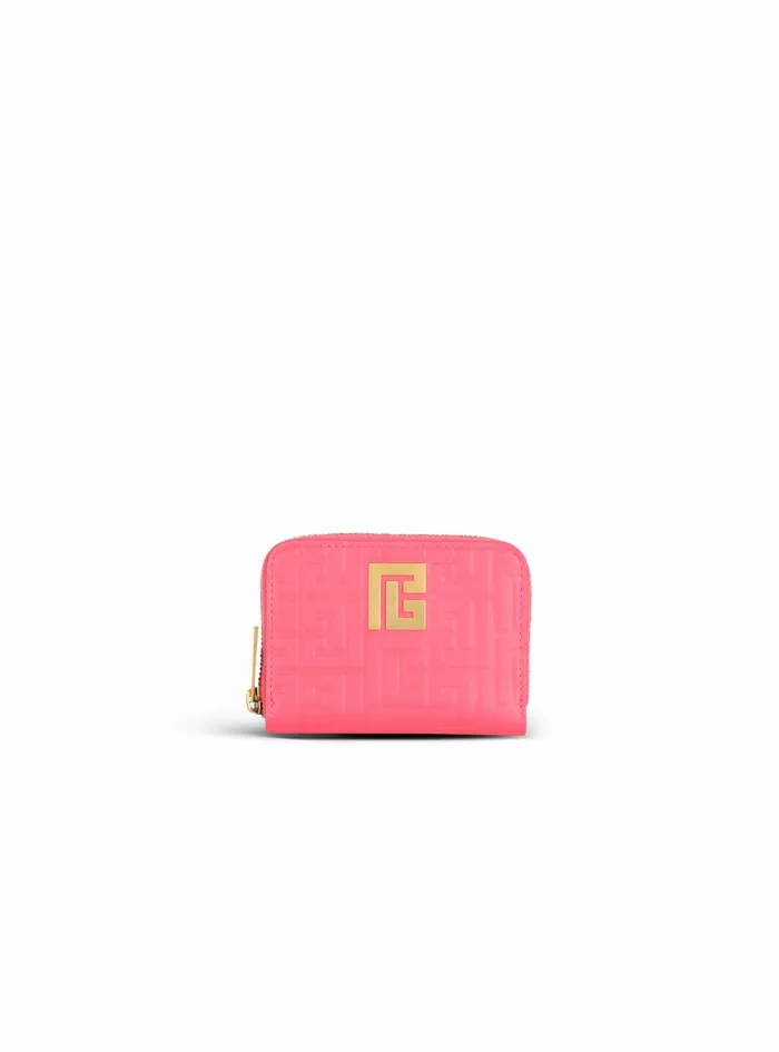 Balmain Small Leather Goods Womens Debossed Leather Wallet With Balmain Monogram Pink Balmain Small Leather Goods Womens Debossed Leather Wallet With Balmain Monogram Pink