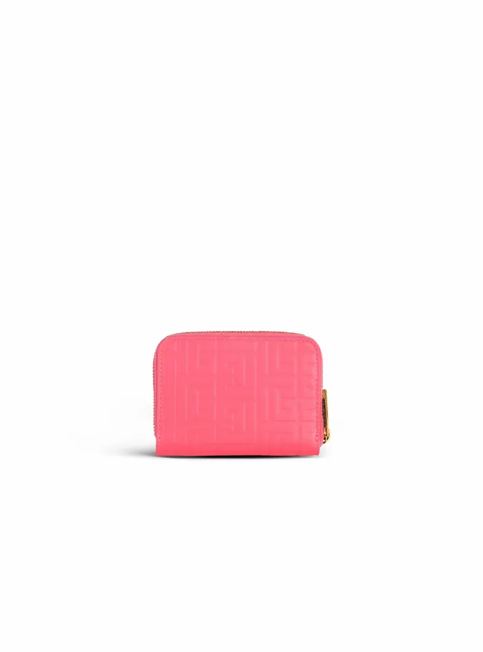 Balmain Small Leather Goods Womens Debossed Leather Wallet With Balmain Monogram Pink Balmain Small Leather Goods Womens Debossed Leather Wallet With Balmain Monogram Pink