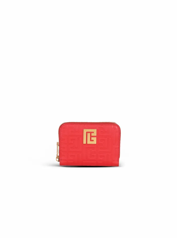 Balmain Small Leather Goods Womens Debossed Leather Wallet With Balmain Monogram Red Balmain Small Leather Goods Womens Debossed Leather Wallet With Balmain Monogram Red