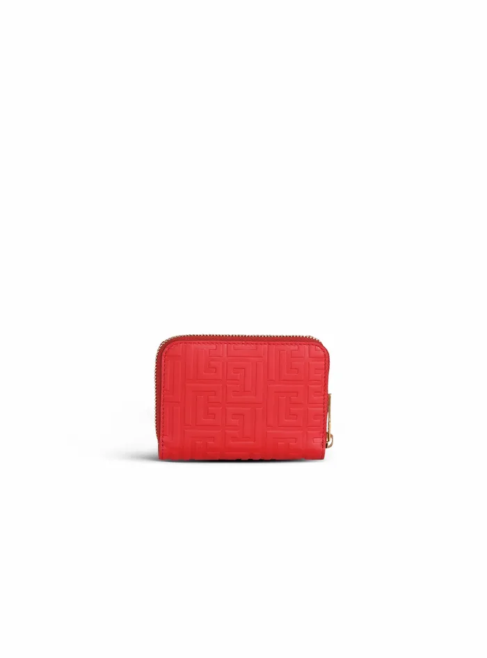 Balmain Small Leather Goods Womens Debossed Leather Wallet With Balmain Monogram Red Balmain Small Leather Goods Womens Debossed Leather Wallet With Balmain Monogram Red