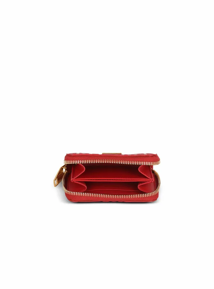 Balmain Small Leather Goods Womens Debossed Leather Wallet With Balmain Monogram Red Balmain Small Leather Goods Womens Debossed Leather Wallet With Balmain Monogram Red