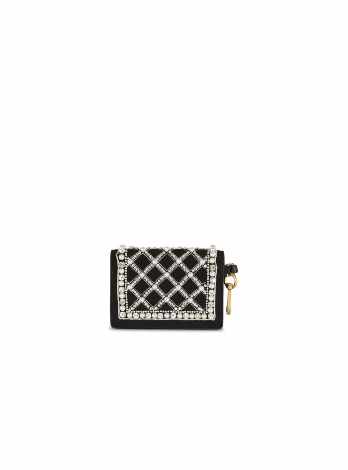 Balmain Small Leather Goods Womens Suede And Embroidered Pearl Coin Card Holder Black Balmain Small Leather Goods Womens Suede And Embroidered Pearl Coin Card Holder Black