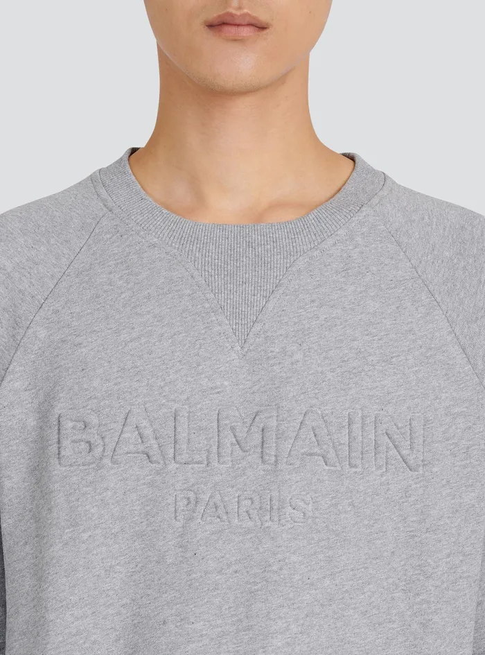 Balmain Sweatshirts Mens Cotton Sweatshirt With Embossed Balmain Logo Grey Balmain Sweatshirts Mens Cotton Sweatshirt With Embossed Balmain Logo Grey