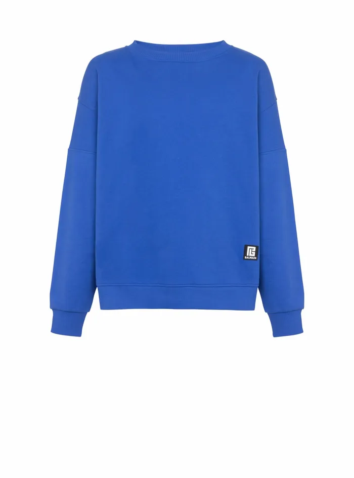 Balmain Sweatshirts Mens EcoDesigned Cotton Sweatshirt With Balmain Logo Print Navy Balmain Sweatshirts Mens EcoDesigned Cotton Sweatshirt With Balmain Logo Print Navy