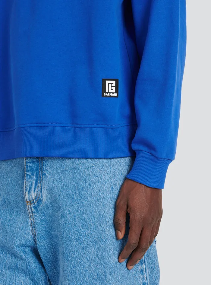 Balmain Sweatshirts Mens EcoDesigned Cotton Sweatshirt With Balmain Logo Print Navy Balmain Sweatshirts Mens EcoDesigned Cotton Sweatshirt With Balmain Logo Print Navy