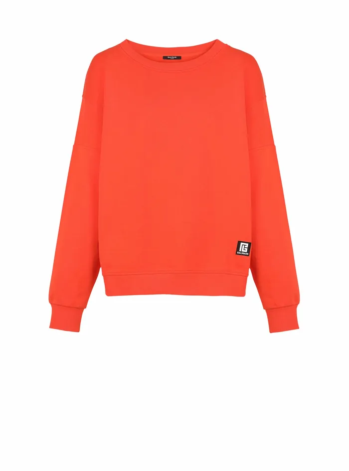 Balmain Sweatshirts Mens EcoDesigned Cotton Sweatshirt With Balmain Logo Print Orange Balmain Sweatshirts Mens EcoDesigned Cotton Sweatshirt With Balmain Logo Print Orange