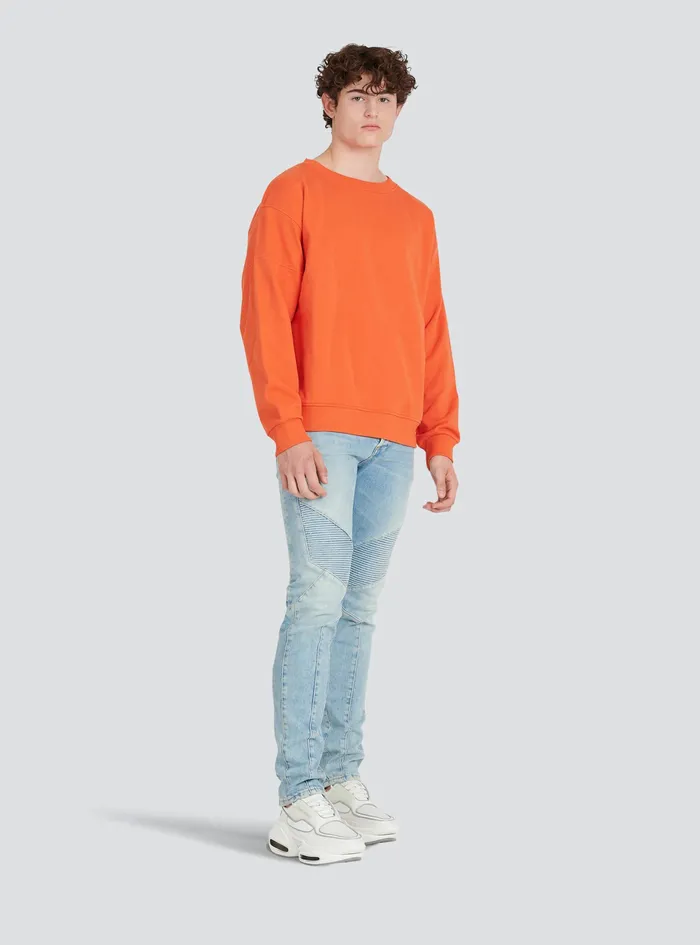 Balmain Sweatshirts Mens EcoDesigned Cotton Sweatshirt With Balmain Logo Print Orange Balmain Sweatshirts Mens EcoDesigned Cotton Sweatshirt With Balmain Logo Print Orange