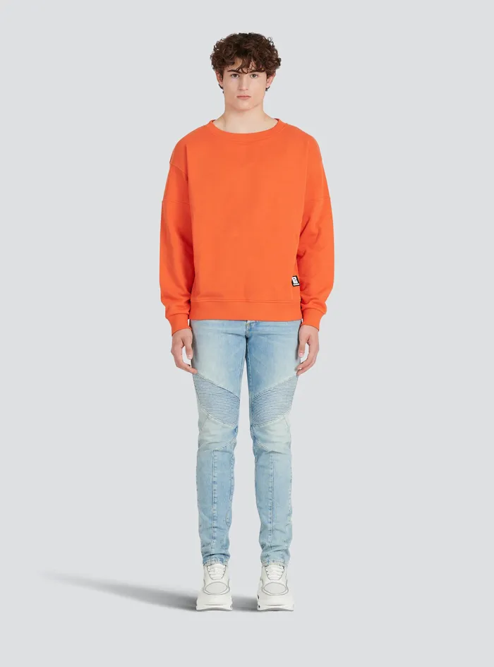 Balmain Sweatshirts Mens EcoDesigned Cotton Sweatshirt With Balmain Logo Print Orange Balmain Sweatshirts Mens EcoDesigned Cotton Sweatshirt With Balmain Logo Print Orange