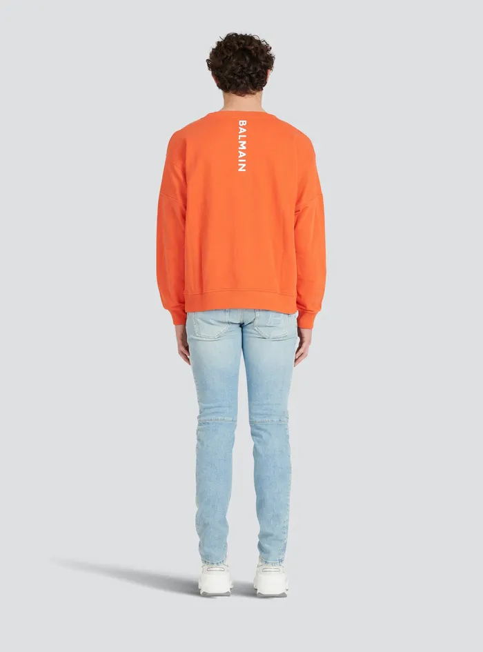 Balmain Sweatshirts Mens EcoDesigned Cotton Sweatshirt With Balmain Logo Print Orange Balmain Sweatshirts Mens EcoDesigned Cotton Sweatshirt With Balmain Logo Print Orange