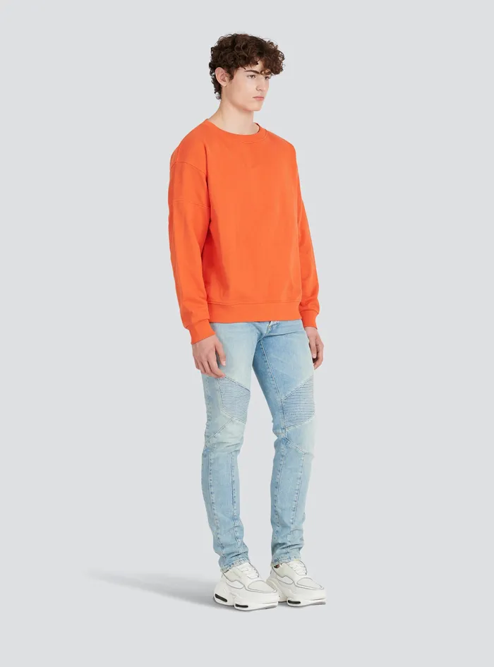 Balmain Sweatshirts Mens EcoDesigned Cotton Sweatshirt With Balmain Logo Print Orange Balmain Sweatshirts Mens EcoDesigned Cotton Sweatshirt With Balmain Logo Print Orange