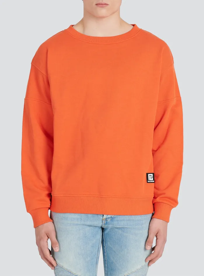 Balmain Sweatshirts Mens EcoDesigned Cotton Sweatshirt With Balmain Logo Print Orange Balmain Sweatshirts Mens EcoDesigned Cotton Sweatshirt With Balmain Logo Print Orange