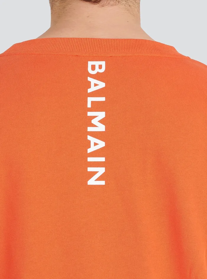 Balmain Sweatshirts Mens EcoDesigned Cotton Sweatshirt With Balmain Logo Print Orange Balmain Sweatshirts Mens EcoDesigned Cotton Sweatshirt With Balmain Logo Print Orange