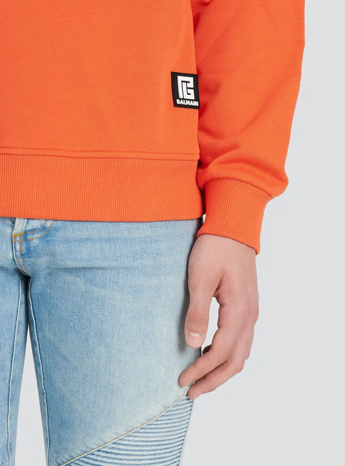 Balmain Sweatshirts Mens EcoDesigned Cotton Sweatshirt With Balmain Logo Print Orange Balmain Sweatshirts Mens EcoDesigned Cotton Sweatshirt With Balmain Logo Print Orange