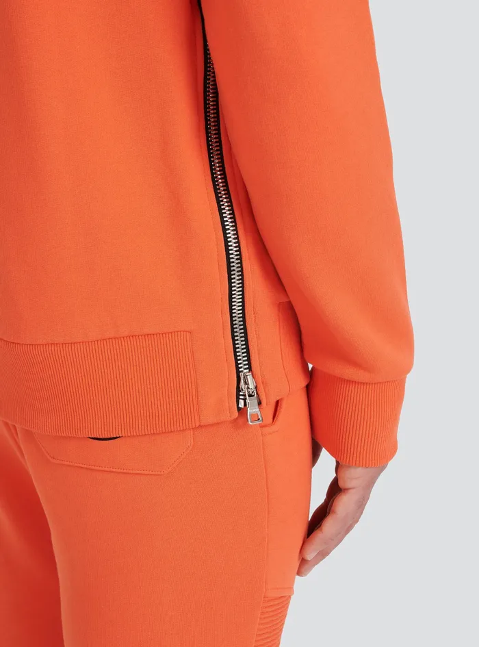 Balmain Sweatshirts Mens EcoDesigned Cotton Sweatshirt With Balmain Logo Print Orange Balmain Sweatshirts Mens EcoDesigned Cotton Sweatshirt With Balmain Logo Print Orange