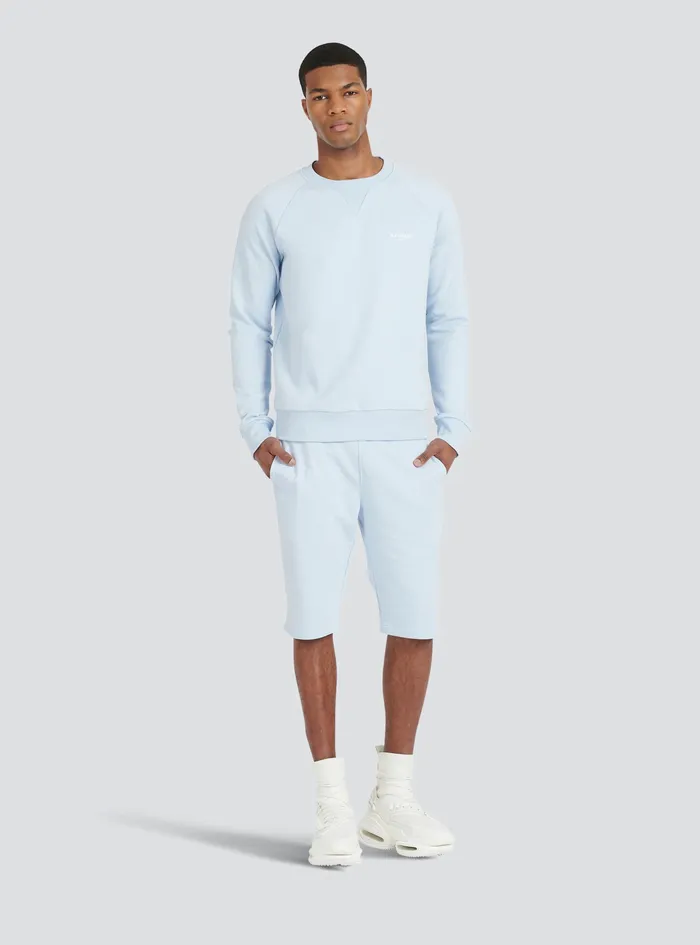 Balmain Sweatshirts Mens EcoDesigned Cotton Sweatshirt With Small Flocked Balmain Paris Logo Blue Balmain Sweatshirts Mens EcoDesigned Cotton Sweatshirt With Small Flocked Balmain Paris Logo Blue