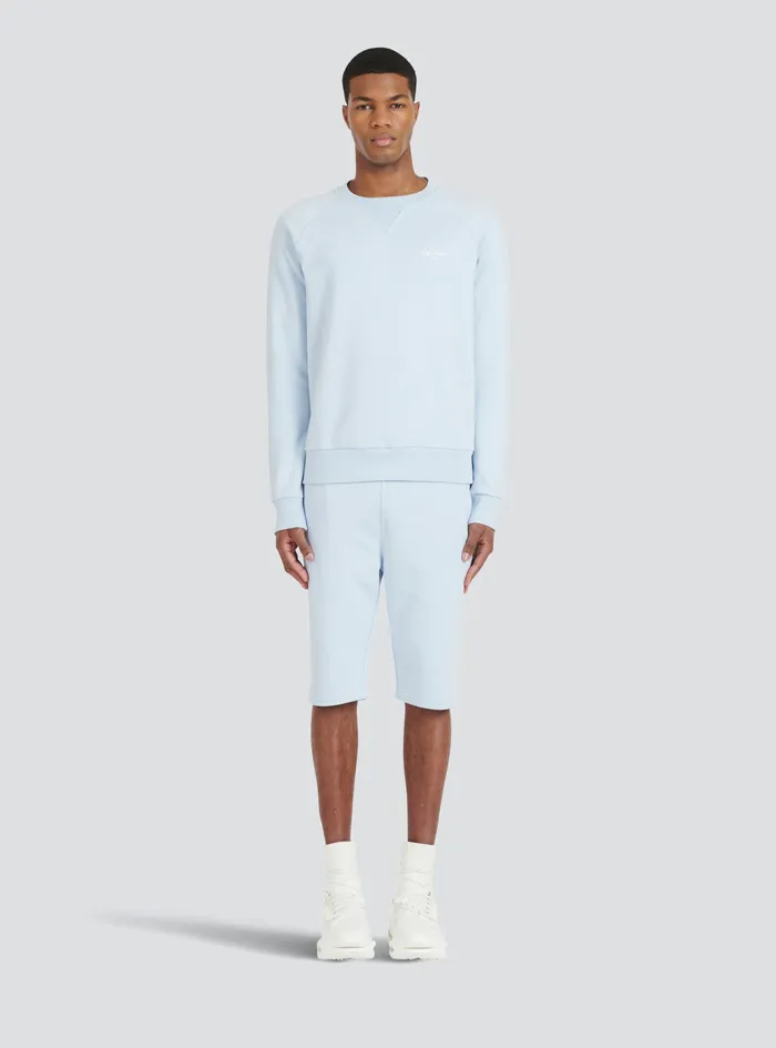 Balmain Sweatshirts Mens EcoDesigned Cotton Sweatshirt With Small Flocked Balmain Paris Logo Blue Balmain Sweatshirts Mens EcoDesigned Cotton Sweatshirt With Small Flocked Balmain Paris Logo Blue