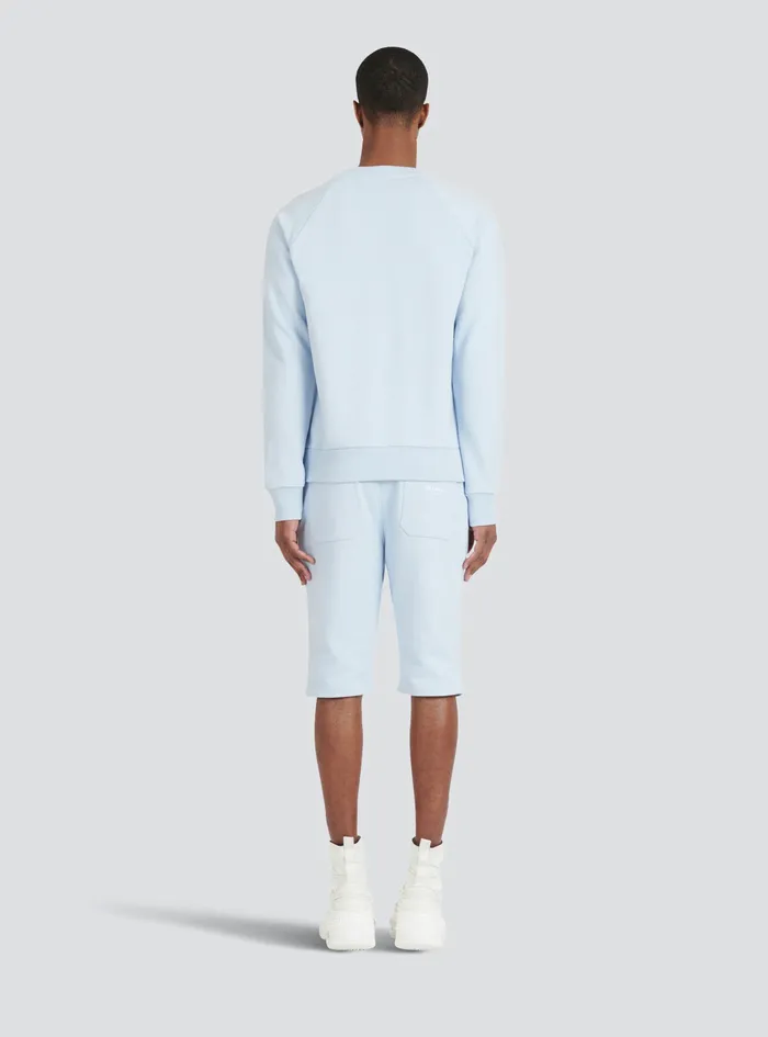 Balmain Sweatshirts Mens EcoDesigned Cotton Sweatshirt With Small Flocked Balmain Paris Logo Blue Balmain Sweatshirts Mens EcoDesigned Cotton Sweatshirt With Small Flocked Balmain Paris Logo Blue