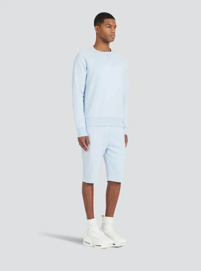 Balmain Sweatshirts Mens EcoDesigned Cotton Sweatshirt With Small Flocked Balmain Paris Logo Blue Balmain Sweatshirts Mens EcoDesigned Cotton Sweatshirt With Small Flocked Balmain Paris Logo Blue