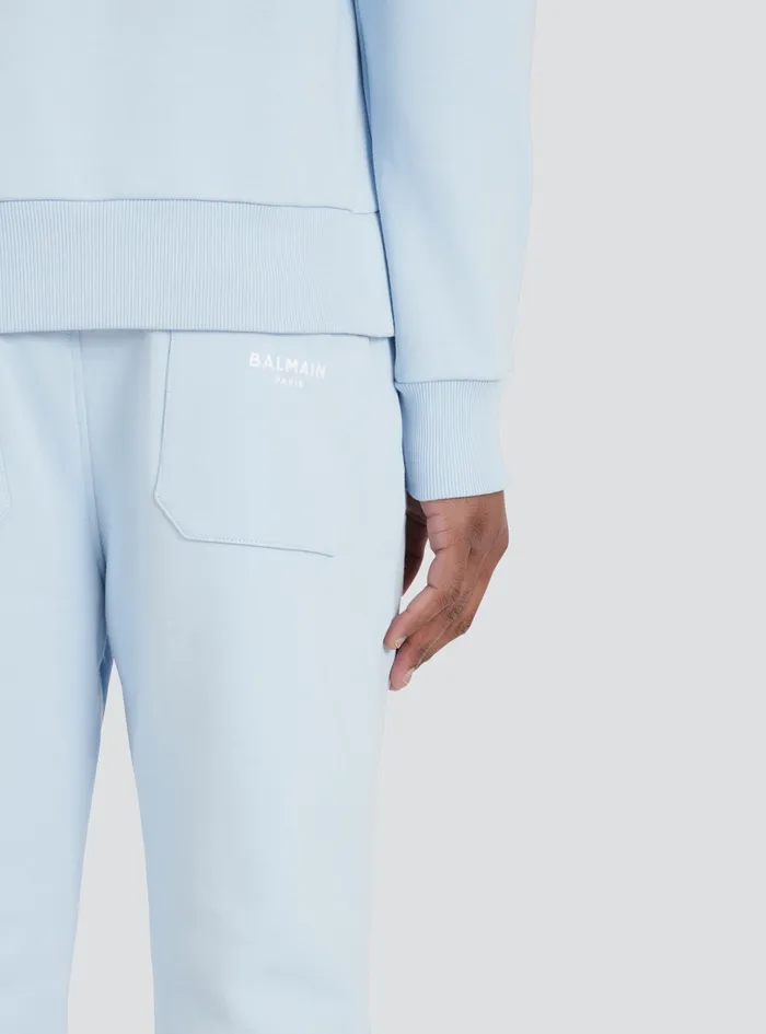 Balmain Sweatshirts Mens EcoDesigned Cotton Sweatshirt With Small Flocked Balmain Paris Logo Blue Balmain Sweatshirts Mens EcoDesigned Cotton Sweatshirt With Small Flocked Balmain Paris Logo Blue