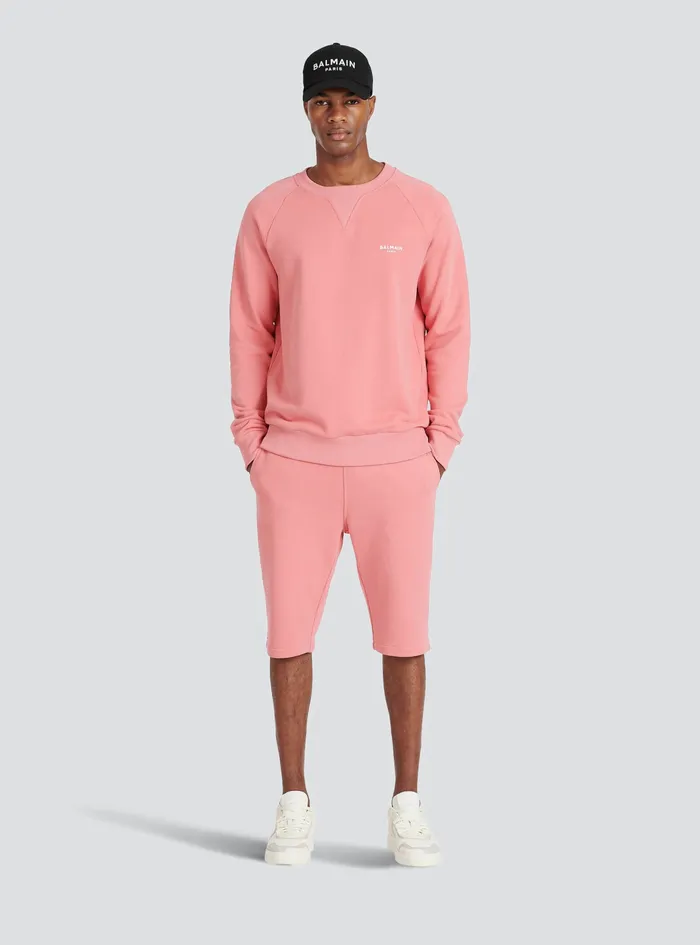 Balmain Sweatshirts Mens EcoDesigned Cotton Sweatshirt With Small Flocked Balmain Paris Logo Pink Balmain Sweatshirts Mens EcoDesigned Cotton Sweatshirt With Small Flocked Balmain Paris Logo Pink