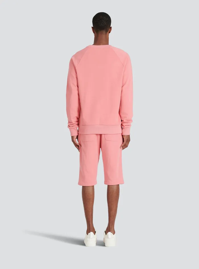 Balmain Sweatshirts Mens EcoDesigned Cotton Sweatshirt With Small Flocked Balmain Paris Logo Pink Balmain Sweatshirts Mens EcoDesigned Cotton Sweatshirt With Small Flocked Balmain Paris Logo Pink