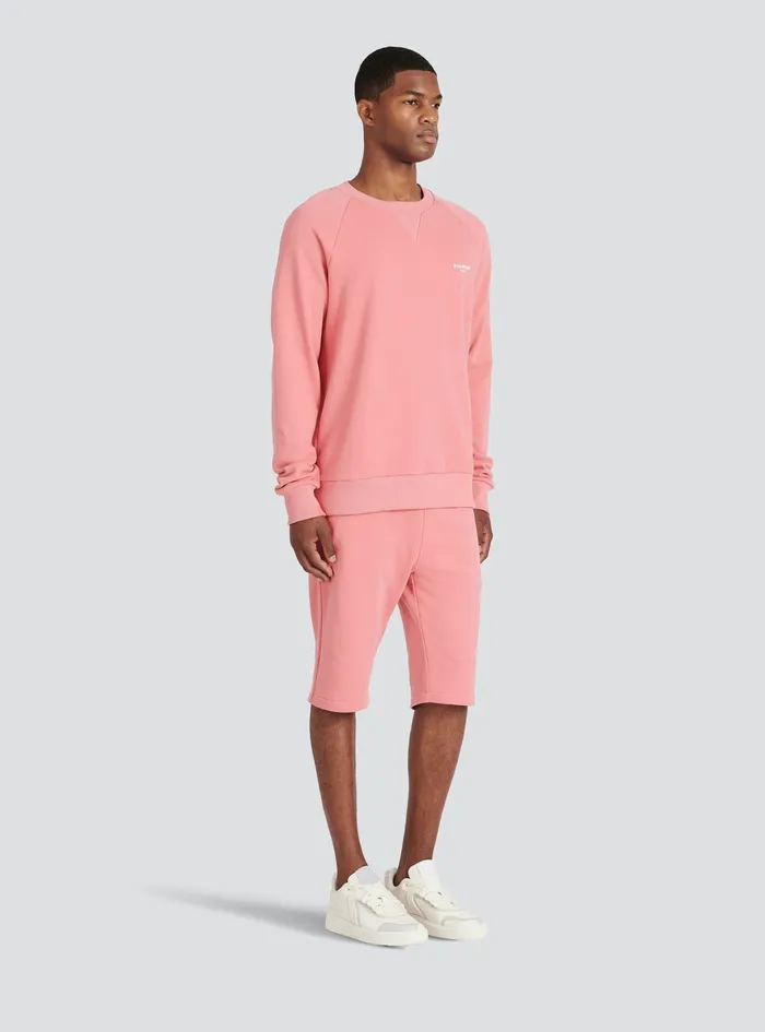 Balmain Sweatshirts Mens EcoDesigned Cotton Sweatshirt With Small Flocked Balmain Paris Logo Pink Balmain Sweatshirts Mens EcoDesigned Cotton Sweatshirt With Small Flocked Balmain Paris Logo Pink