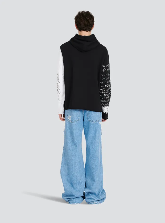 Balmain Sweatshirts Mens Hooded Cotton Sweatshirt With Graffiti Balmain Logo Print Black Balmain Sweatshirts Mens Hooded Cotton Sweatshirt With Graffiti Balmain Logo Print Black