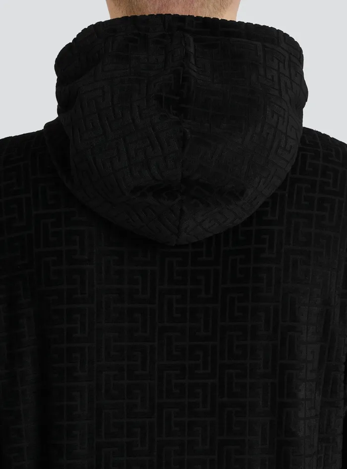 Balmain Sweatshirts Mens Hooded Velvet Sweatshirt With Embossed Balmain Monogram Black Balmain Sweatshirts Mens Hooded Velvet Sweatshirt With Embossed Balmain Monogram Black