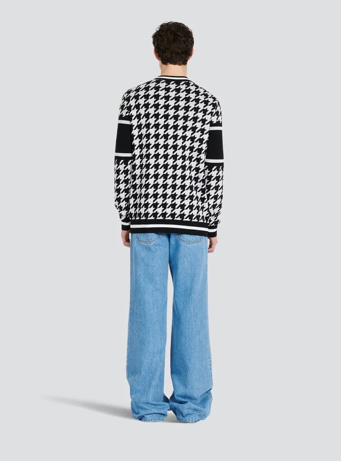 Balmain Sweatshirts Mens HoundstoothPatterned Wool Sweater Black Balmain Sweatshirts Mens HoundstoothPatterned Wool Sweater Black