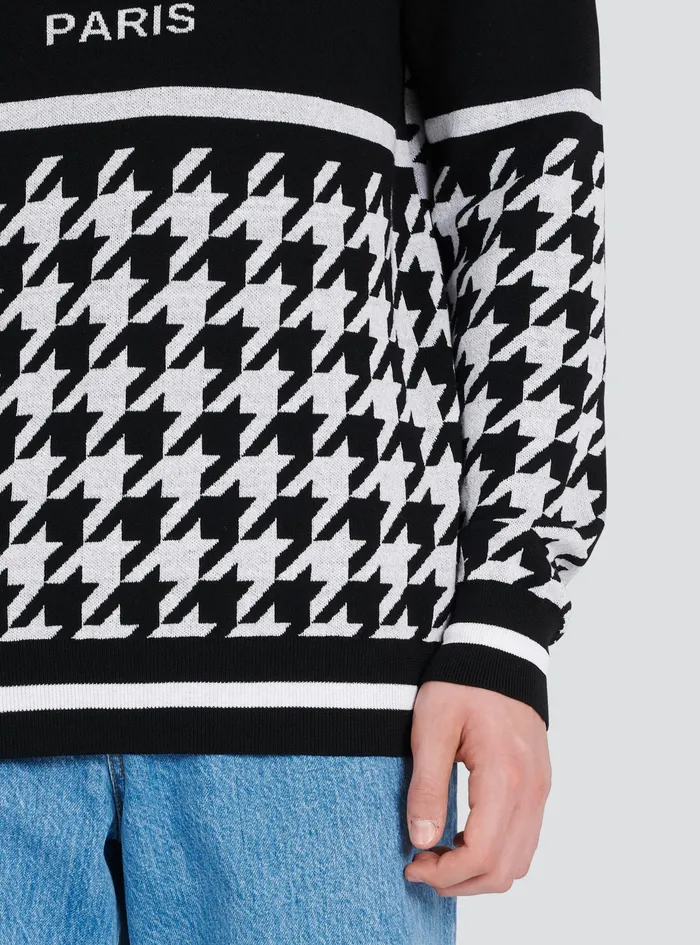Balmain Sweatshirts Mens HoundstoothPatterned Wool Sweater Black Balmain Sweatshirts Mens HoundstoothPatterned Wool Sweater Black