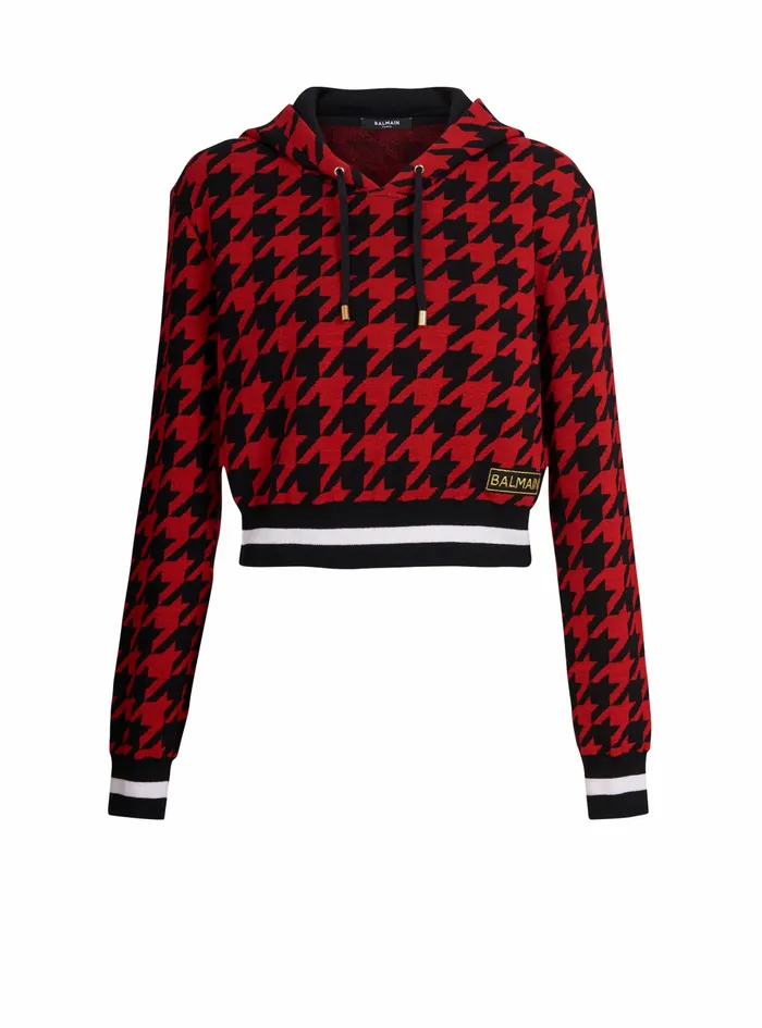 Balmain Sweatshirts Womens Cropped Jacquard Sweatshirt Red