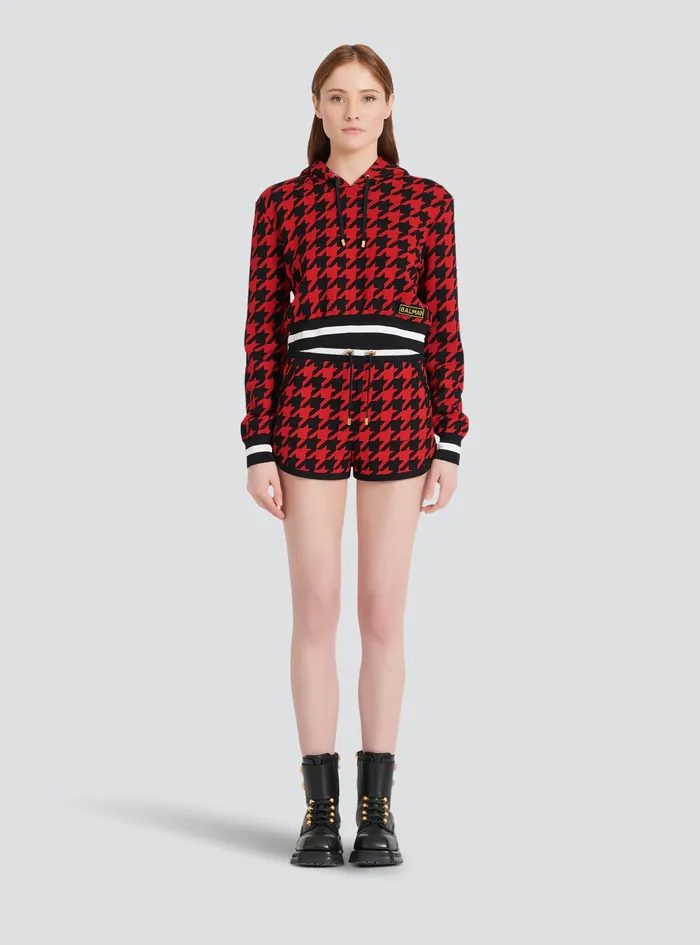 Balmain Sweatshirts Womens Cropped Jacquard Sweatshirt Red