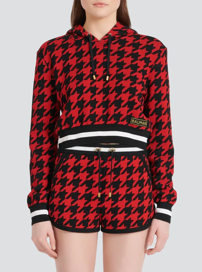 Balmain Sweatshirts Womens Cropped Jacquard Sweatshirt Red