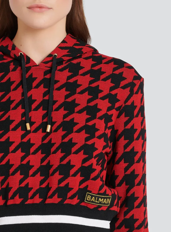 Balmain Sweatshirts Womens Cropped Jacquard Sweatshirt Red