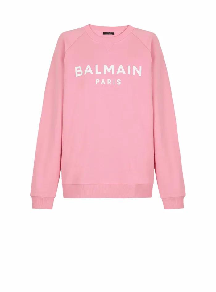 Balmain Sweatshirts Womens EcoDesigned Cotton Sweatshirt With Balmain Logo Print Pink Balmain Sweatshirts Womens EcoDesigned Cotton Sweatshirt With Balmain Logo Print Pink
