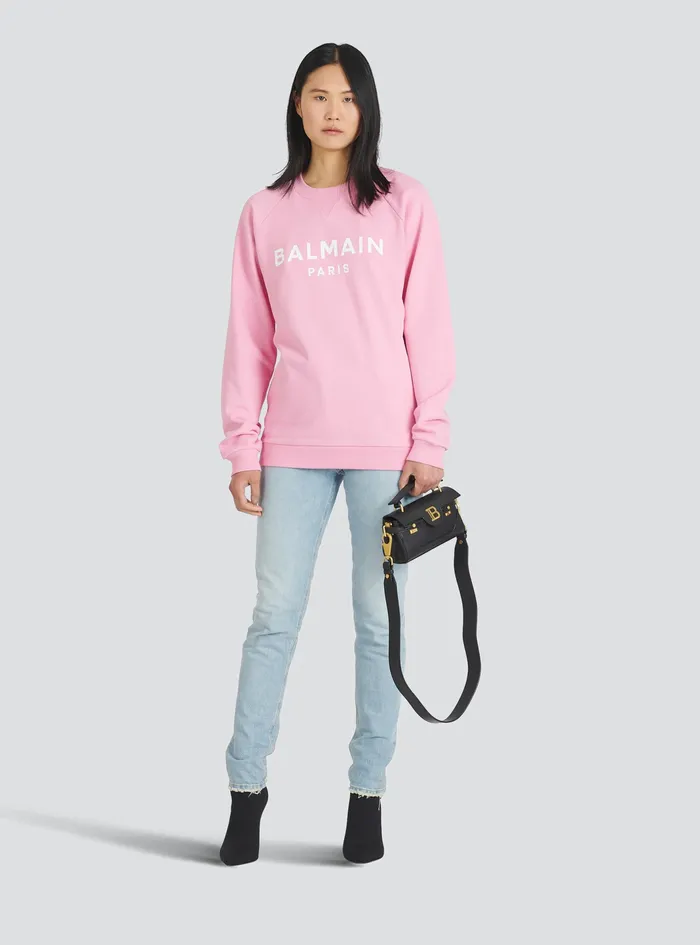 Balmain Sweatshirts Womens EcoDesigned Cotton Sweatshirt With Balmain Logo Print Pink Balmain Sweatshirts Womens EcoDesigned Cotton Sweatshirt With Balmain Logo Print Pink