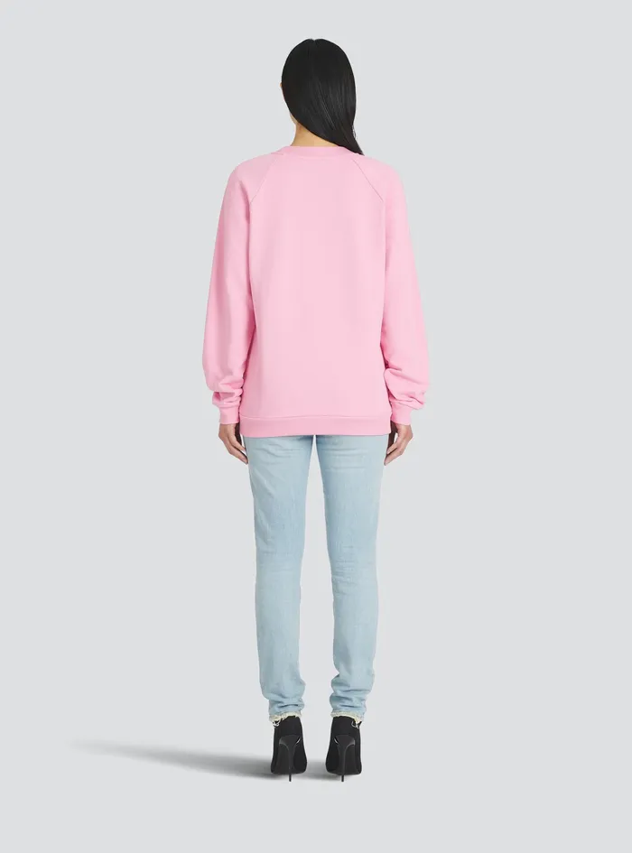Balmain Sweatshirts Womens EcoDesigned Cotton Sweatshirt With Balmain Logo Print Pink Balmain Sweatshirts Womens EcoDesigned Cotton Sweatshirt With Balmain Logo Print Pink