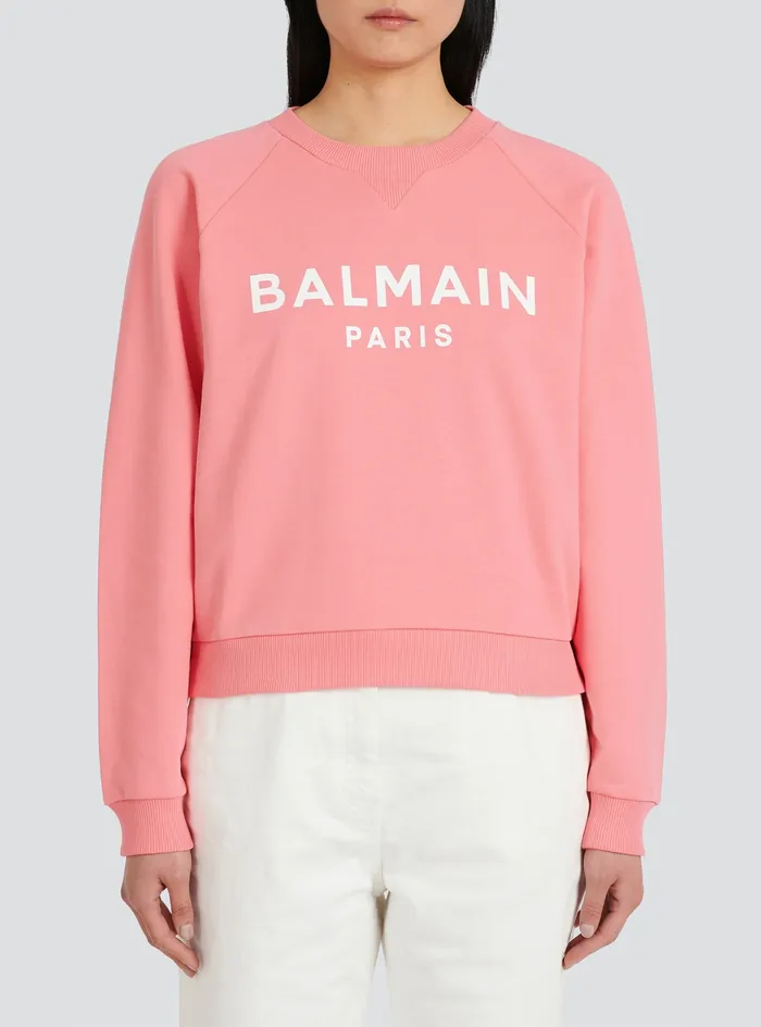 Balmain Sweatshirts Womens EcoDesigned Cotton Sweatshirt With Balmain Logo Print Pink Balmain Sweatshirts Womens EcoDesigned Cotton Sweatshirt With Balmain Logo Print Pink