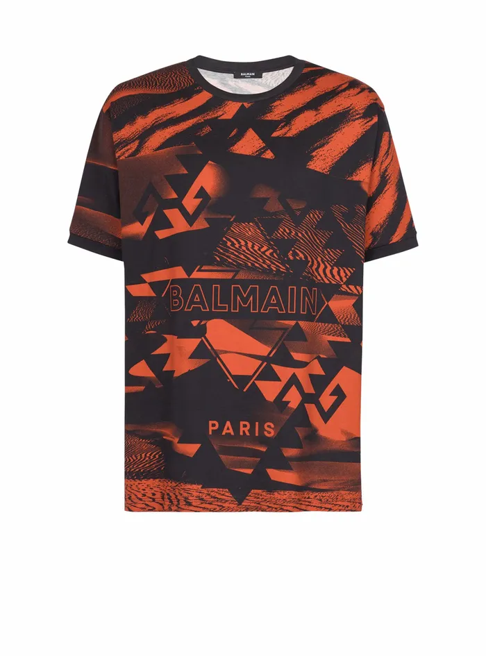 Balmain TShirts Mens All Over Printed TShirt With Balmain Logo Multicolor