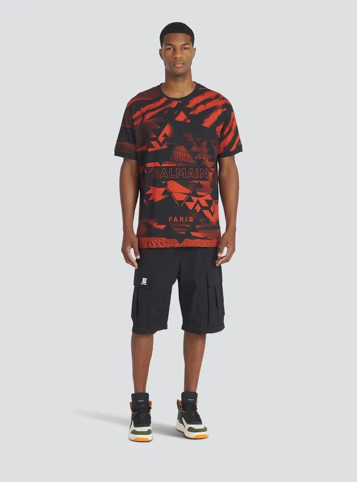 Balmain TShirts Mens All Over Printed TShirt With Balmain Logo Multicolor