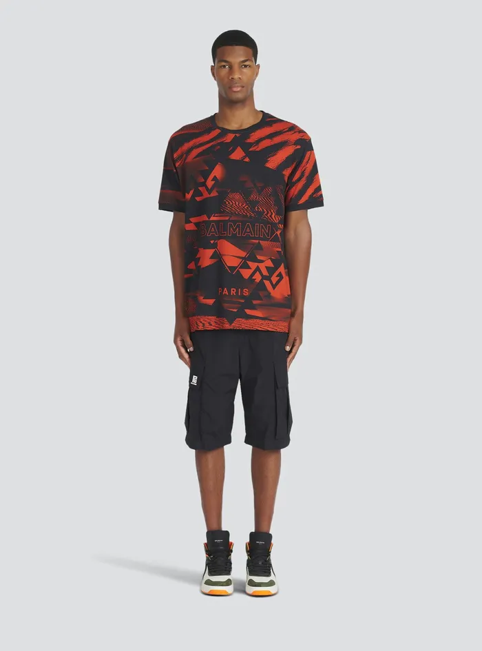 Balmain TShirts Mens All Over Printed TShirt With Balmain Logo Multicolor