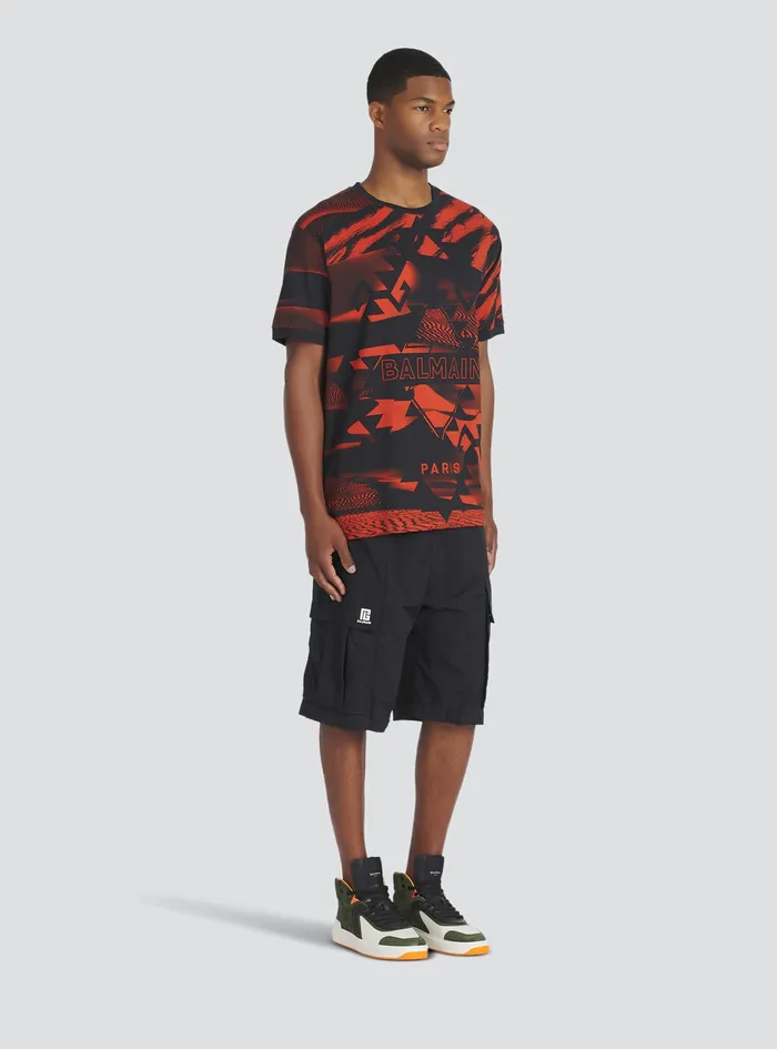 Balmain TShirts Mens All Over Printed TShirt With Balmain Logo Multicolor