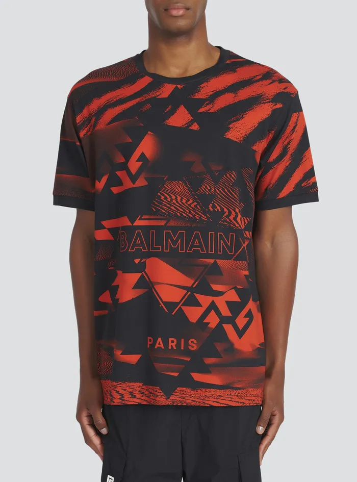 Balmain TShirts Mens All Over Printed TShirt With Balmain Logo Multicolor
