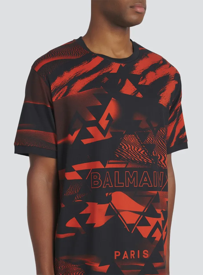 Balmain TShirts Mens All Over Printed TShirt With Balmain Logo Multicolor