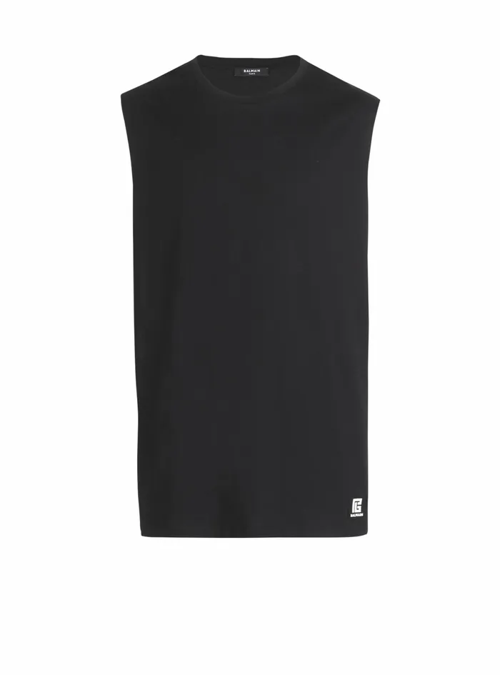 Balmain TShirts Mens Cotton TShirt With Balmain Logo Print Black