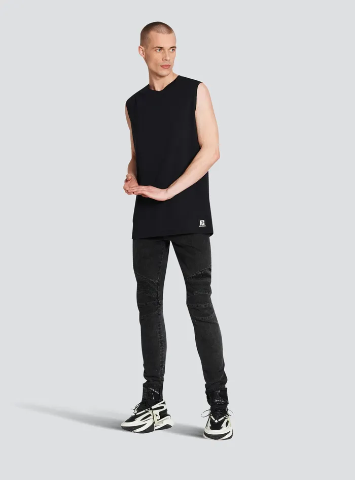 Balmain TShirts Mens Cotton TShirt With Balmain Logo Print Black Balmain TShirts Mens Cotton TShirt With Balmain Logo Print Black